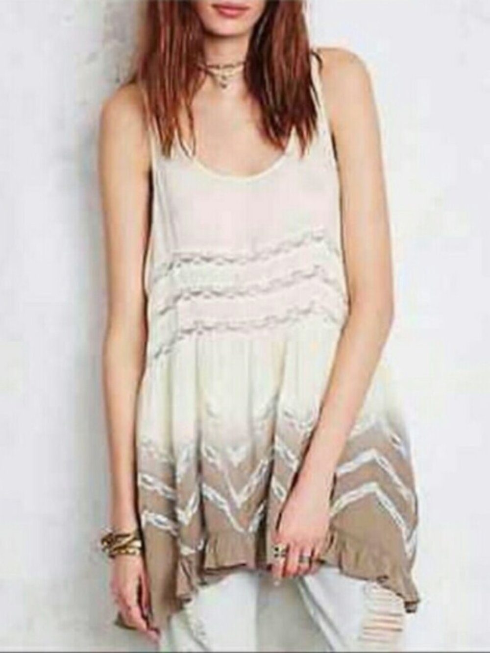 Free People White Tan Ombre Lace Trapeze Voile Mini Slip Dress